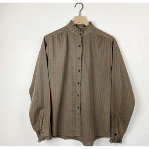 🖤 3/$25 SALE! 
Vintage shapely plaid ruffle button front shirt large